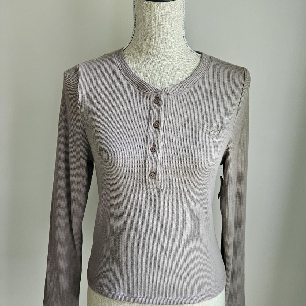 Women's Long Sleeve Henley Top - Gray